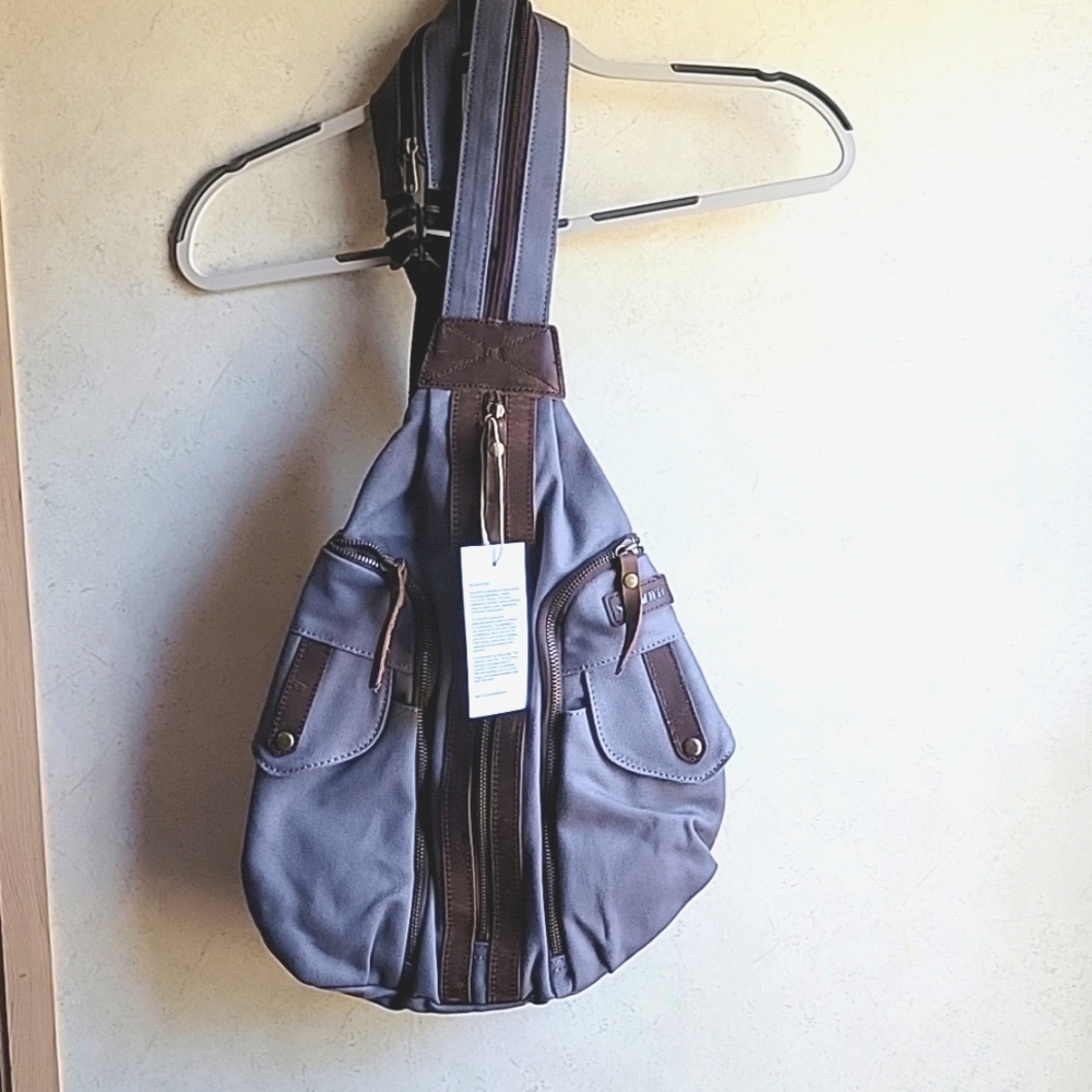 NWT Canvas grey sling bag